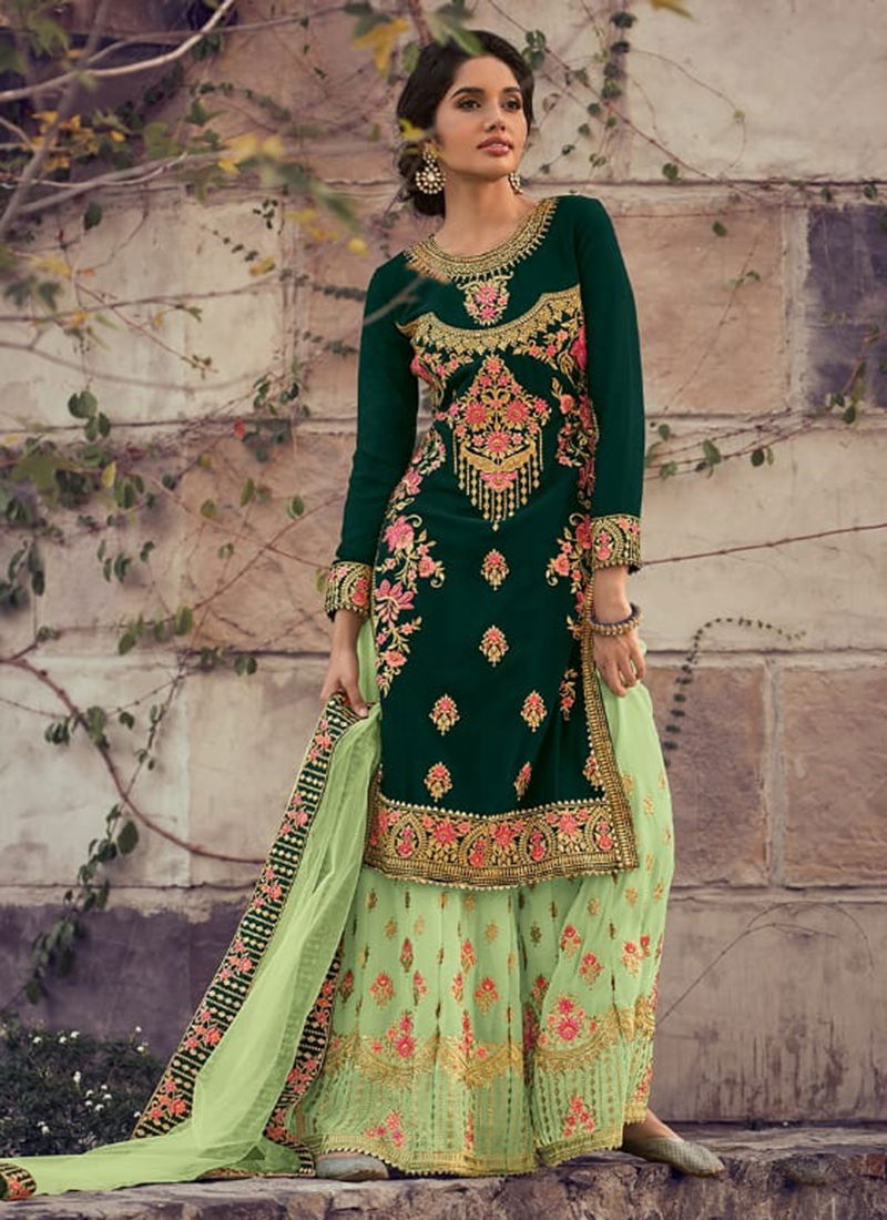 Gulnaaz Vol 15 Heavy Georgette With Exclusive Embroidery Fancy Daimoand Work Sharara Suit Collection 1071-1075